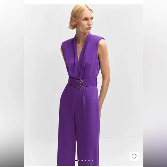 MANGO purple belted jumpsuit - Picture 2 of 4